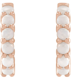 87181 Earring Set 14K Rose 12.21 Mm 2.32 Mm Natural White Opal Round 2 Mm Pair Hinged Polished Natural White Opal Cabochon Hinged Hoop Earrings