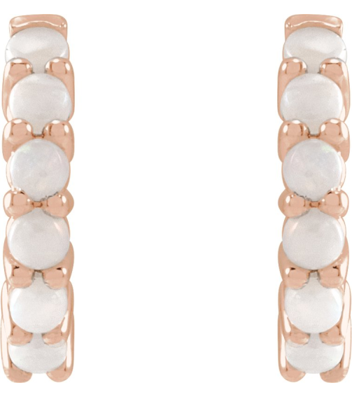 87181 Earring Set 14K Rose 12.21 Mm 2.32 Mm Natural White Opal Round 2 Mm Pair Hinged Polished Natural White Opal Cabochon Hinged Hoop Earrings