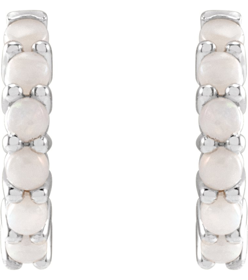 87181 Earring Set Platinum 12.21 Mm 2.32 Mm Natural White Opal Round 2 Mm Pair Hinged Polished Natural White Opal Cabochon Hinged Hoop Earrings