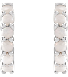 87181 Earring Set 14K White 12.21 Mm 2.32 Mm Natural White Opal Round 2 Mm Pair Hinged Polished Natural White Opal Cabochon Hinged Hoop Earrings