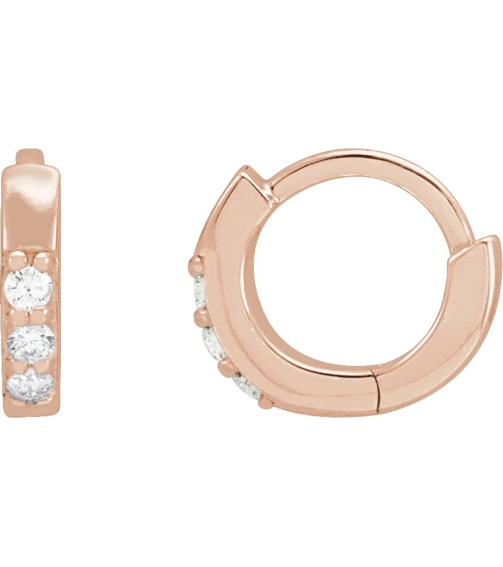 87382 Earring Set 14K Rose 8 Mm 1.6 Mm Natural Diamond Round 1.3Mm 0.05 Ctw I1, Gh Pair Hinged Polished .05 Ctw Natural Diamond Hinged Hoop Earrings