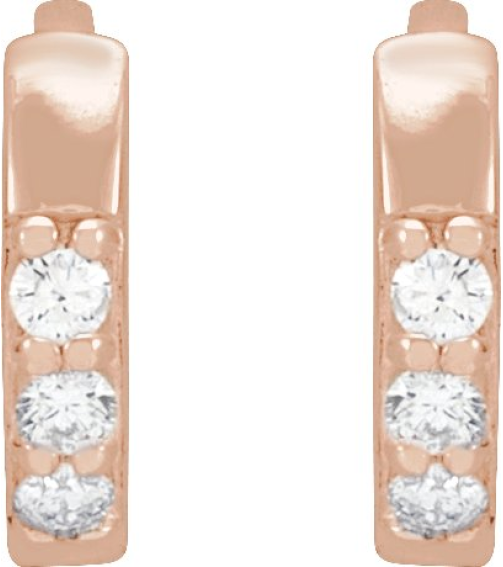 87382 Earring Set 14K Rose 8 Mm 1.6 Mm Natural Diamond Round 1.3Mm 0.05 Ctw I1, Gh Pair Hinged Polished .05 Ctw Natural Diamond Hinged Hoop Earrings