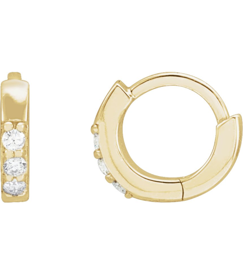 87382 Earring Set 14K Yellow 8 Mm 1.6 Mm Natural Diamond Round 1.3Mm 0.05 Ctw I1, Gh Pair Hinged Polished .05 Ctw Natural Diamond Hinged Hoop Earrings