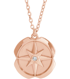 87580 Necklace Set 14K Rose Round Natural Diamond 1.3Mm 0.01 Ct I1, G-H 16-18 In Polished .01 Ctw Natural Diamond Star Medallion Necklace