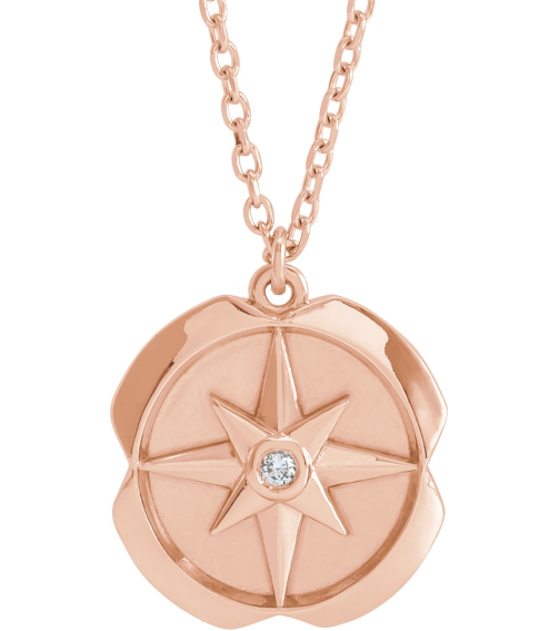 87580 Necklace Set 14K Rose Round Natural Diamond 1.3Mm 0.01 Ct I1, G-H 16-18 In Polished .01 Ctw Natural Diamond Star Medallion Necklace