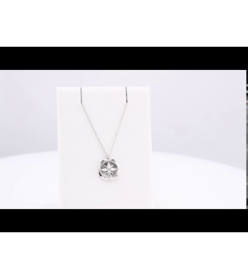 87580 Necklace Set Sterling Silver Round Natural Diamond 1.3Mm 0.01 Ct I1, G-H 16-18 In Polished .01 Ctw Natural Diamond Star Medallion Necklace