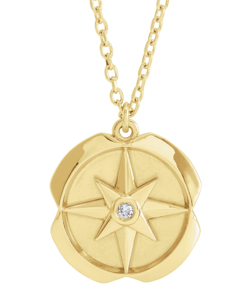 87580 Necklace Set 14K Yellow Round Natural Diamond 1.3Mm 0.01 Ct I1, G-H 16-18 In Polished .01 Ctw Natural Diamond Star Medallion Necklace