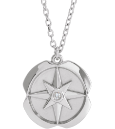 87580 Necklace Set 14K White Round Natural Diamond 1.3Mm 0.01 Ct I1, G-H 16-18 In Polished .01 Ctw Natural Diamond Star Medallion Necklace