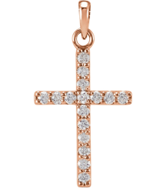 R42308 Pendant Set 14K Rose Round Natural Diamond 1.3Mm 18 Ctw I1, G-H Polished 18 Ctw Natural Diamond Accented Cross Pendant
