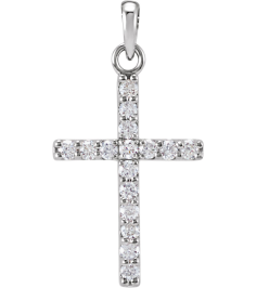 R42308 Pendant Set 14K White Round Natural Diamond 1.3Mm 18 Ctw I1, G-H Polished 18 Ctw Natural Diamond Accented Cross Pendant