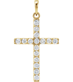 R42308 Pendant Set 14K Yellow Round Natural Diamond 1.3Mm 18 Ctw I1, G-H Polished 18 Ctw Natural Diamond Accented Cross Pendant