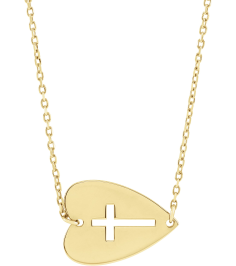 R42414 Necklace 14K Yellow 15 X 11 Mm 18 In Polished EastWest Heart With Pierced Cross Necklace