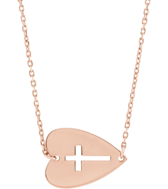 R42414 Necklace 14K Rose 15 X 11 Mm 18 In Polished EastWest Heart With Pierced Cross Necklace