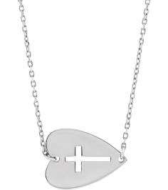 R42414 Necklace Sterling Silver 15 X 11 Mm 18 In Polished EastWest Heart With Pierced Cross Necklace