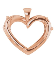 R45424 Pendant 14K Rose 18.55 X 17.15 Mm Polished Heart Rosary Pendant With Raised Cross And Raised Bead Detail