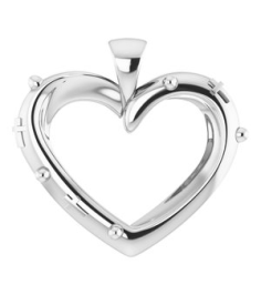 R45424 Pendant Platinum 18.55 X 17.15 Mm Polished Heart Rosary Pendant With Raised Cross And Raised Bead Detail