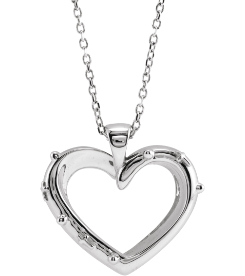 R45424 Necklace Sterling Silver 18.55 X 17.15 Mm 16-18 In Polished Heart Rosary Necklace With Raised Cross And Raised Bead Detail