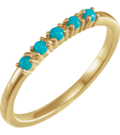 72176 Ring Set 14K Yellow Natural Turquoise Round 2 Mm Polished Natural Turquoise Cabochon Stackable Ring