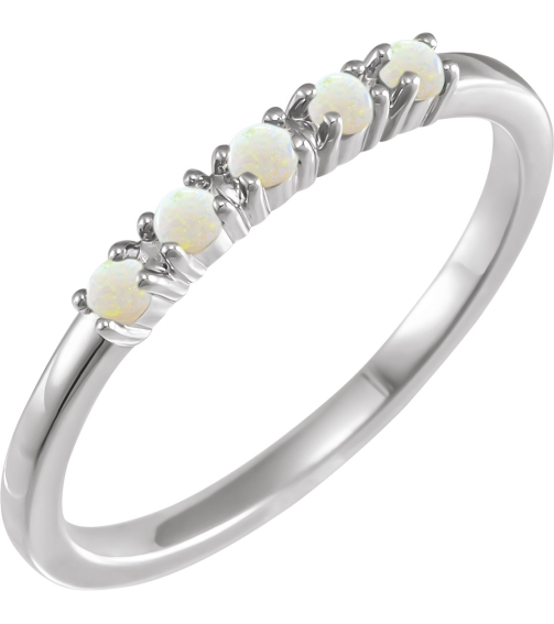 72176 Ring Set Sterling Silver Natural White Opal Round 2 Mm Polished Natural White Opal Cabochon Stackable Ring