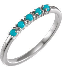 72176 Ring Set Platinum Natural Turquoise Round 2 Mm Polished Natural Turquoise Cabochon Stackable Ring