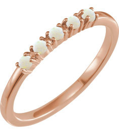 72176 Ring Set 14K Rose Natural White Opal Round 2 Mm Polished Natural White Opal Cabochon Stackable Ring