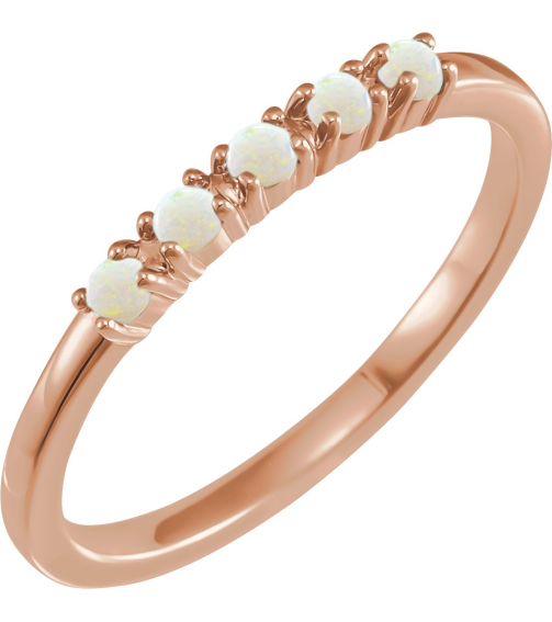 72176 Ring Set 14K Rose Natural White Opal Round 2 Mm Polished Natural White Opal Cabochon Stackable Ring