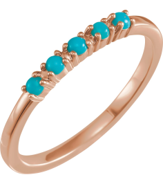 72176 Ring Set 14K Rose Natural Turquoise Round 2 Mm Polished Natural Turquoise Cabochon Stackable Ring