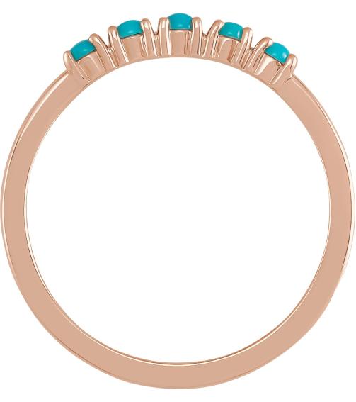 72176 Ring Set 14K Rose Natural Turquoise Round 2 Mm Polished Natural Turquoise Cabochon Stackable Ring