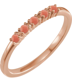 72176 Ring Set 14K Rose Natural Pink Coral Round 2 Mm Polished Natural Coral Cabochon Stackable Ring