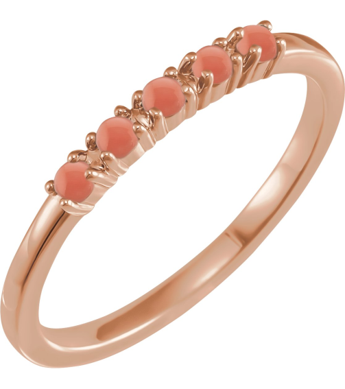 72176 Ring Set 14K Rose Natural Pink Coral Round 2 Mm Polished Natural Coral Cabochon Stackable Ring