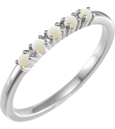 72176 Ring Set Platinum Natural White Opal Round 2 Mm Polished Natural White Opal Cabochon Stackable Ring