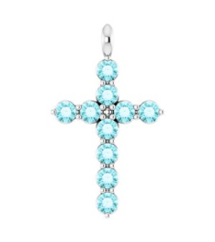 R42363 Pendant 14K White Set Natural Blue Zircon Round 2 Mm 18.4 X 10.8 Mm Polished Natural Blue Zircon Cross Pendant