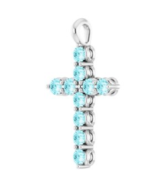 R42363 Pendant 14K White Set Natural Blue Zircon Round 2 Mm 18.4 X 10.8 Mm Polished Natural Blue Zircon Cross Pendant