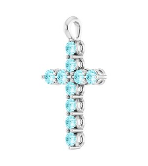 R42363 Pendant 14K White Set Natural Blue Zircon Round 2 Mm 18.4 X 10.8 Mm Polished Natural Blue Zircon Cross Pendant