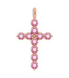 R42363 Pendant 14K Rose Set Natural Pink Tourmaline Round 2 Mm 18.4 X 10.8 Mm Polished Natural Pink Tourmaline Cross Pendant