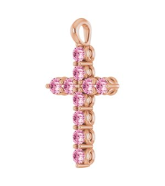 R42363 Pendant 14K Rose Set Natural Pink Tourmaline Round 2 Mm 18.4 X 10.8 Mm Polished Natural Pink Tourmaline Cross Pendant