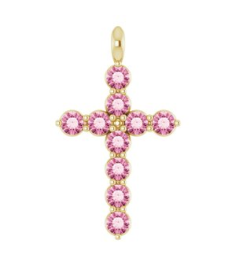 R42363 Pendant 14K Yellow Set Natural Pink Tourmaline Round 2 Mm 18.4 X 10.8 Mm Polished Natural Pink Tourmaline Cross Pendant