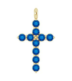 R42363 Pendant 14K Yellow Set Natural Blue Sapphire Round 2 Mm 18.4 X 10.8 Mm Polished Natural Blue Sapphire Cross Pendant