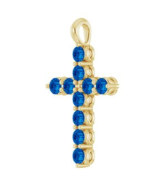 R42363 Pendant 14K Yellow Set Natural Blue Sapphire Round 2 Mm 18.4 X 10.8 Mm Polished Natural Blue Sapphire Cross Pendant