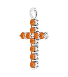 R42363 Pendant 14K White Set Natural Citrine Round 2 Mm 18.4 X 10.8 Mm Polished Natural Citrine Cross Pendant