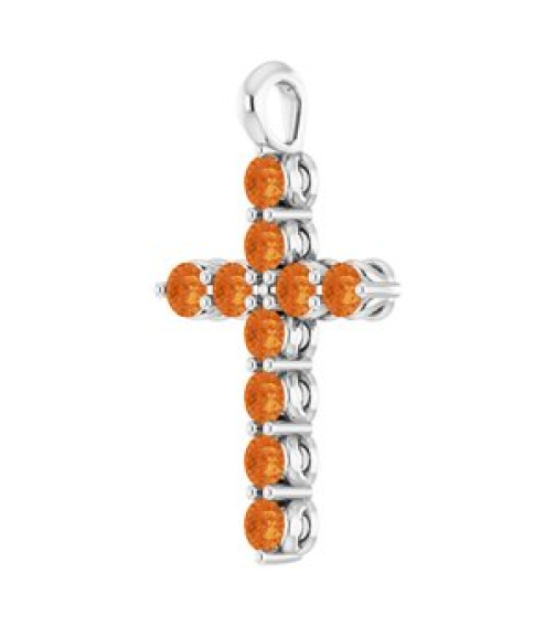 R42363 Pendant 14K White Set Natural Citrine Round 2 Mm 18.4 X 10.8 Mm Polished Natural Citrine Cross Pendant