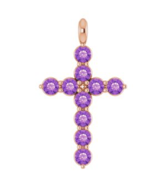 R42363 Pendant 14K Rose Set Natural Amethyst Round 2 Mm 18.4 X 10.8 Mm Polished Natural Amethyst Cross Pendant