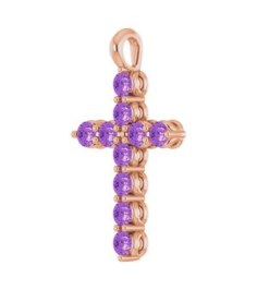 R42363 Pendant 14K Rose Set Natural Amethyst Round 2 Mm 18.4 X 10.8 Mm Polished Natural Amethyst Cross Pendant