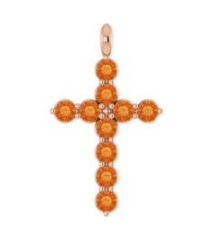 R42363 Pendant 14K Rose Set Natural Citrine Round 2 Mm 18.4 X 10.8 Mm Polished Natural Citrine Cross Pendant