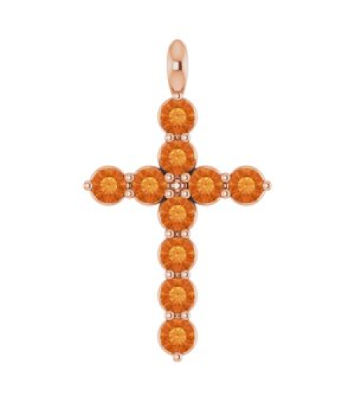 R42363 Pendant 14K Rose Set Natural Citrine Round 2 Mm 18.4 X 10.8 Mm Polished Natural Citrine Cross Pendant