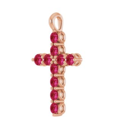 R42363 Pendant 14K Rose Set Lab-Grown Ruby Round 2 Mm 18.4 X 10.8 Mm Polished Lab-Grown Ruby Cross Pendant