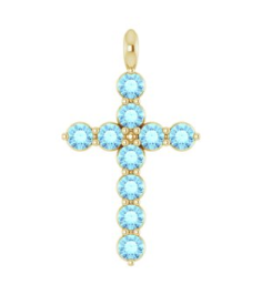 R42363 Pendant 14K Yellow Set Natural Aquamarine Round 2 Mm 18.4 X 10.8 Mm Polished Natural Aquamarine Cross Pendant