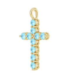 R42363 Pendant 14K Yellow Set Natural Aquamarine Round 2 Mm 18.4 X 10.8 Mm Polished Natural Aquamarine Cross Pendant