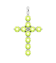 R42363 Pendant Platinum Set Natural Peridot Round 2 Mm 18.4 X 10.8 Mm Polished Natural Peridot Cross Pendant