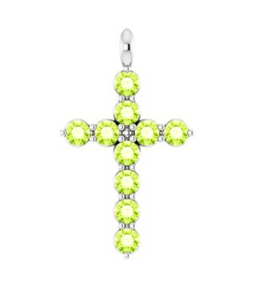 R42363 Pendant Platinum Set Natural Peridot Round 2 Mm 18.4 X 10.8 Mm Polished Natural Peridot Cross Pendant